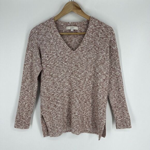 Loft Sweater Size Large Womens Rust Ribbed Knit V Neck Pullover Dolman Sleeve - Picture 1 of 7